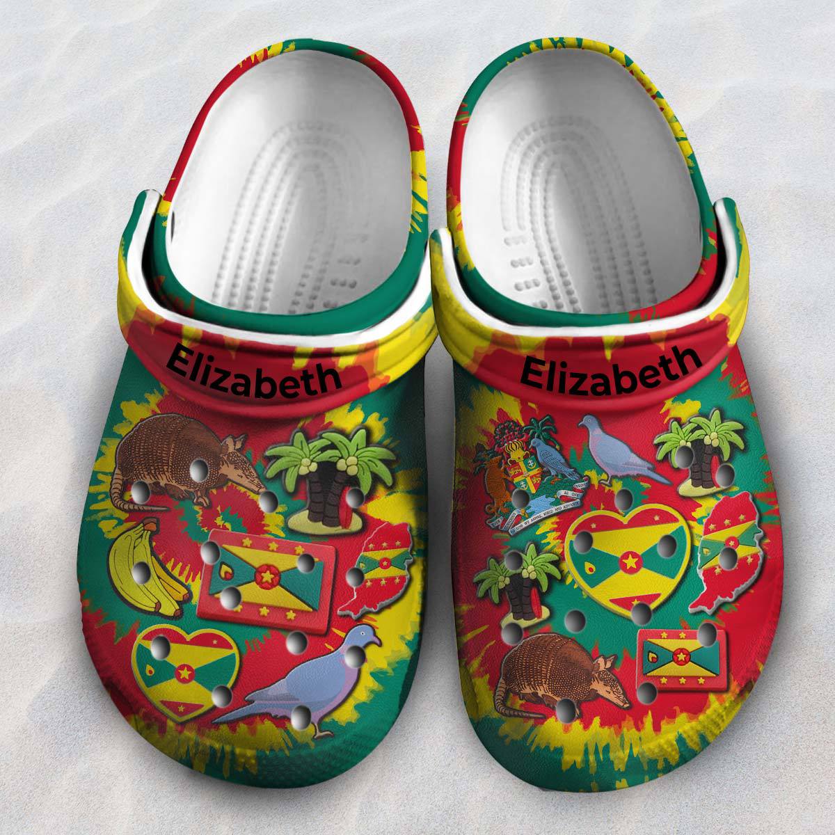 Grenada Personalized Clogs Shoes With Symbols Tie Dye