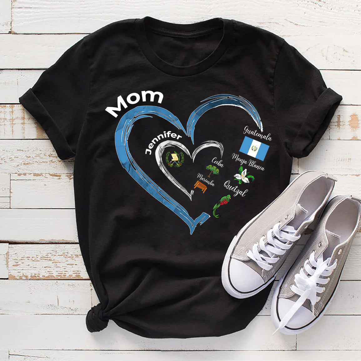Custom Guatemala Heart And Symbols For Guatemalan Mom