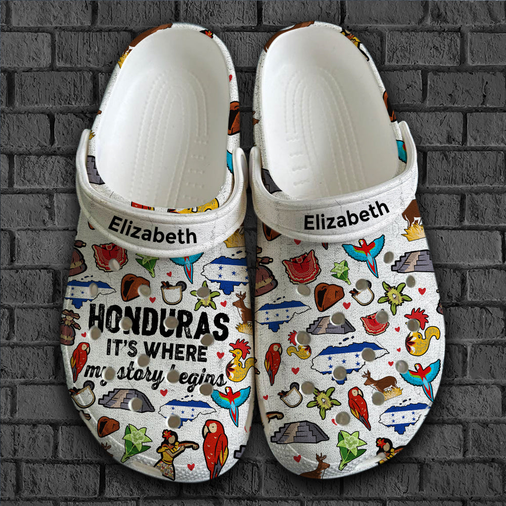 Custom Honduras Clogs Shoes, Honduras It's Where My Story Begins