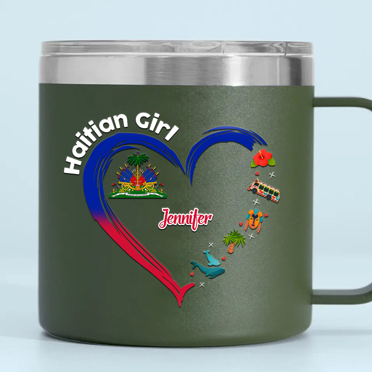 Haitian Girl Custom 14oz Stainless Steel Tumbler With Handle