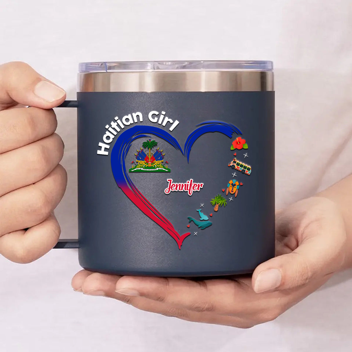 Haitian Girl Custom 14oz Stainless Steel Tumbler With Handle