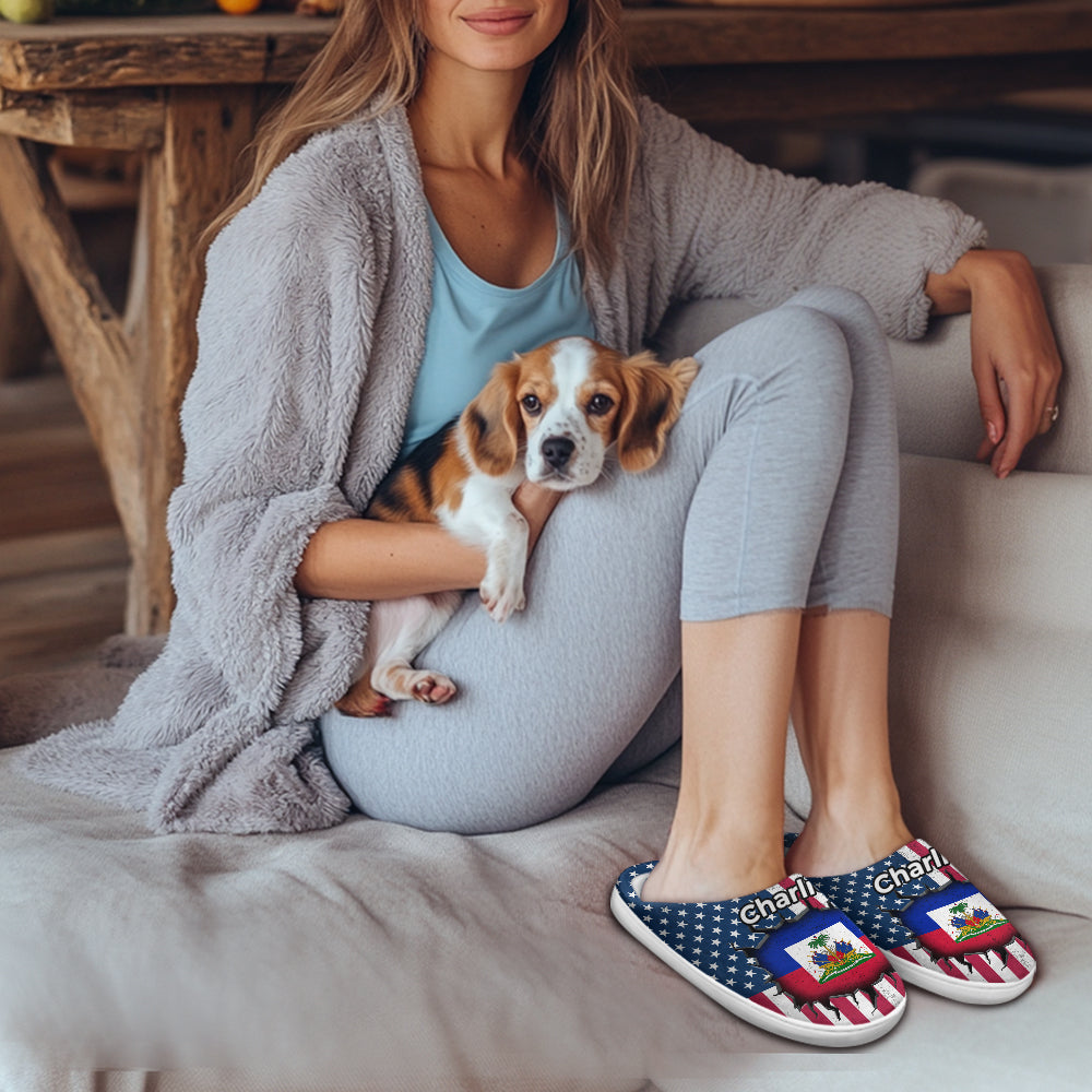 Custom Haiti Slippers With Flag Inside