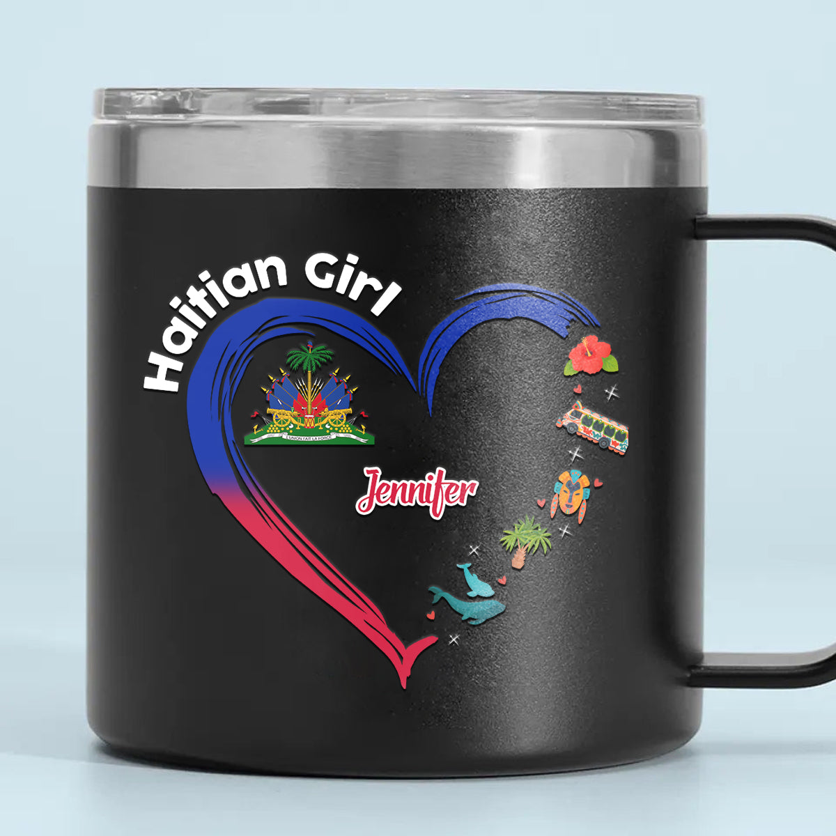 Haitian Girl Custom 14oz Stainless Steel Tumbler With Handle