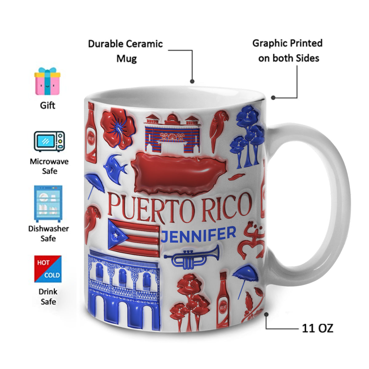 Custom Puerto Rico Colorful Flag Mug