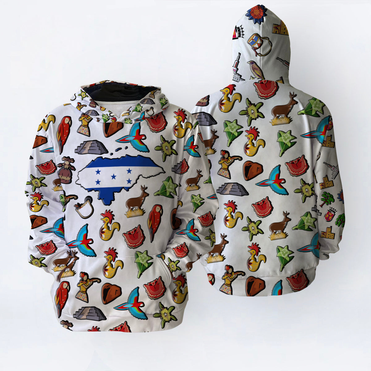 Honduras All Over Print Hoodie With Honduran Flag And Symbols