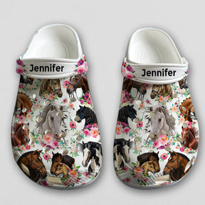 Horse Personalized Clogs Shoes With Horse Breeds Flowers