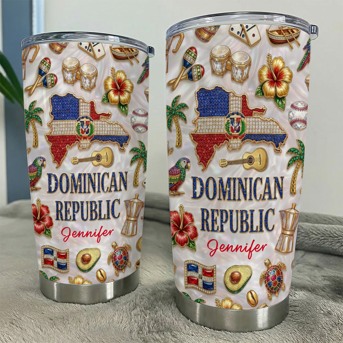 Custom Dominican Republic Tumbler With Dominican Republic Glitter Effect