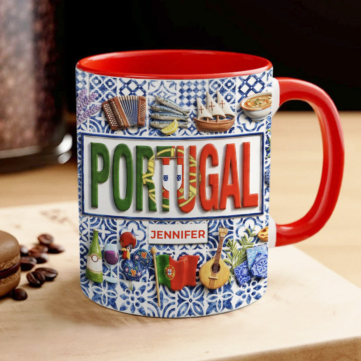 Custom Portugal Pattern Accent Mug And Name