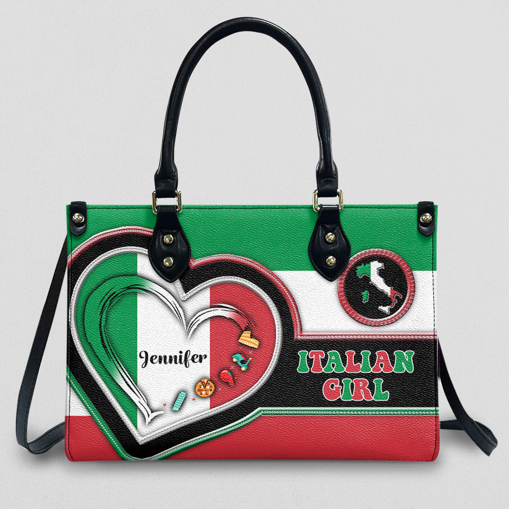 Italian Girl Personalized Leather Handbag Purse 