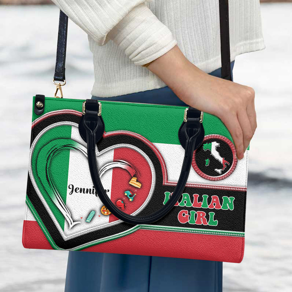 Italian Girl Personalized Leather Handbag Purse 