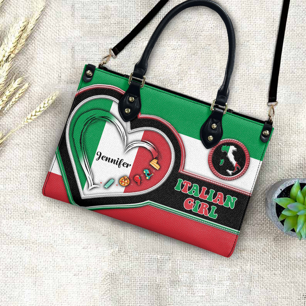 Italian Girl Personalized Leather Handbag Purse 