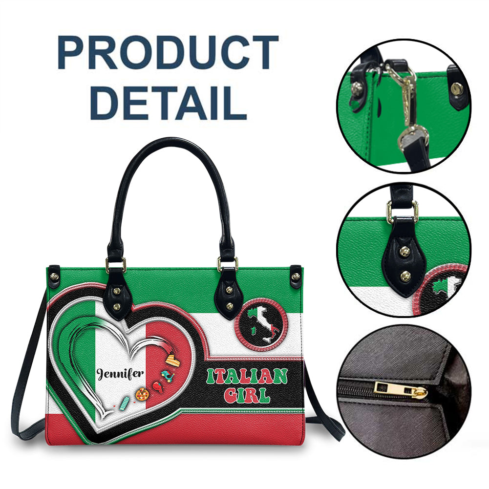 Italian Girl Personalized Leather Handbag Purse 
