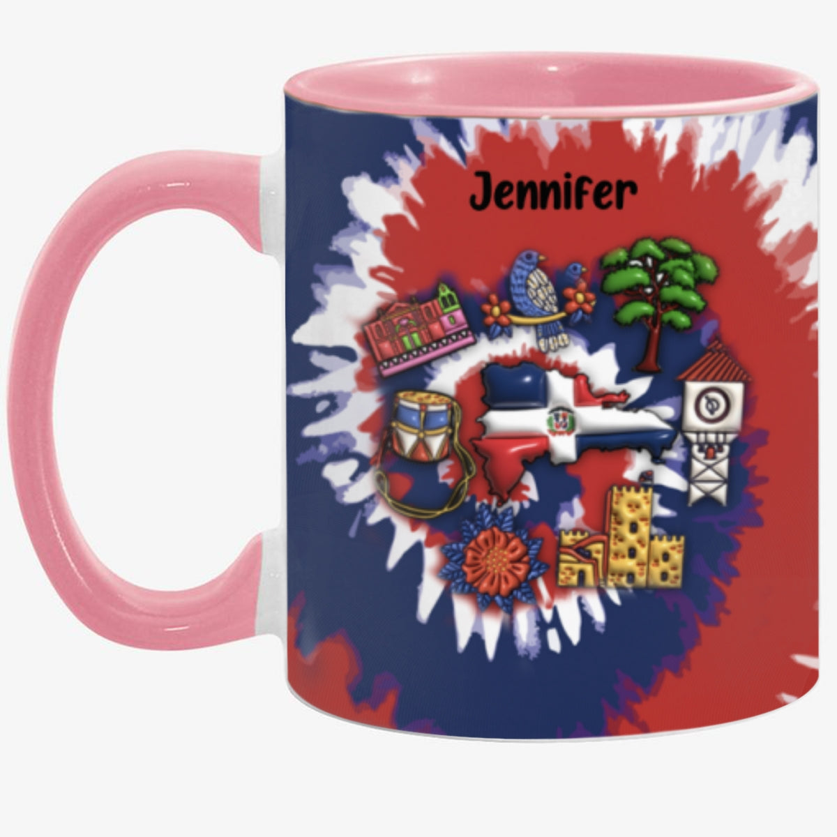 Customized Dominican Republic Coffee Mug Cup With Tie Dye Effect