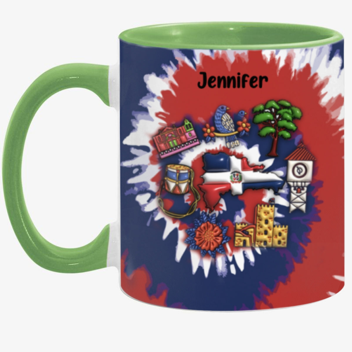 Customized Dominican Republic Coffee Mug Cup With Tie Dye Effect