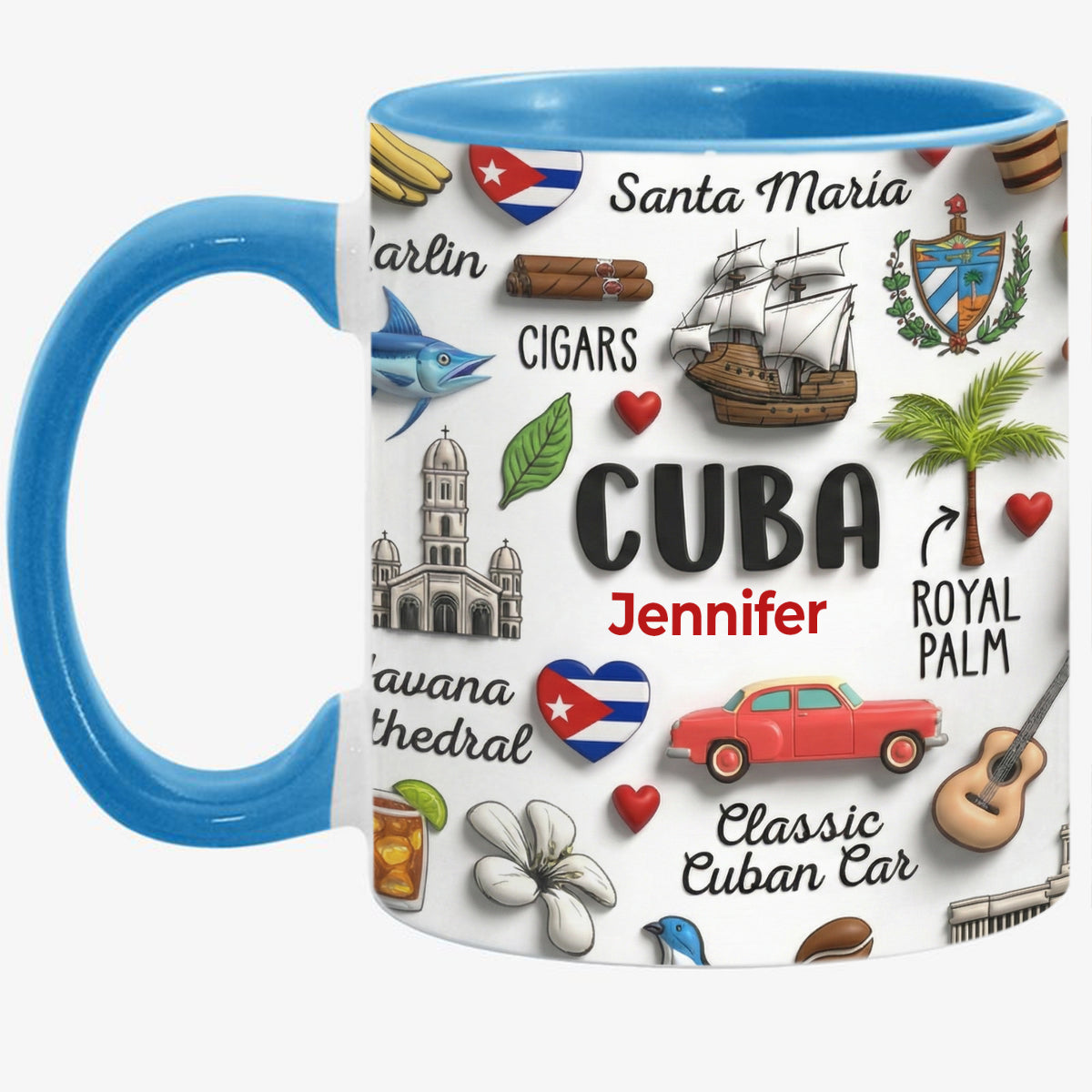 Cuba Coffee Mug Cup With Custom Your Name Emboss Effect