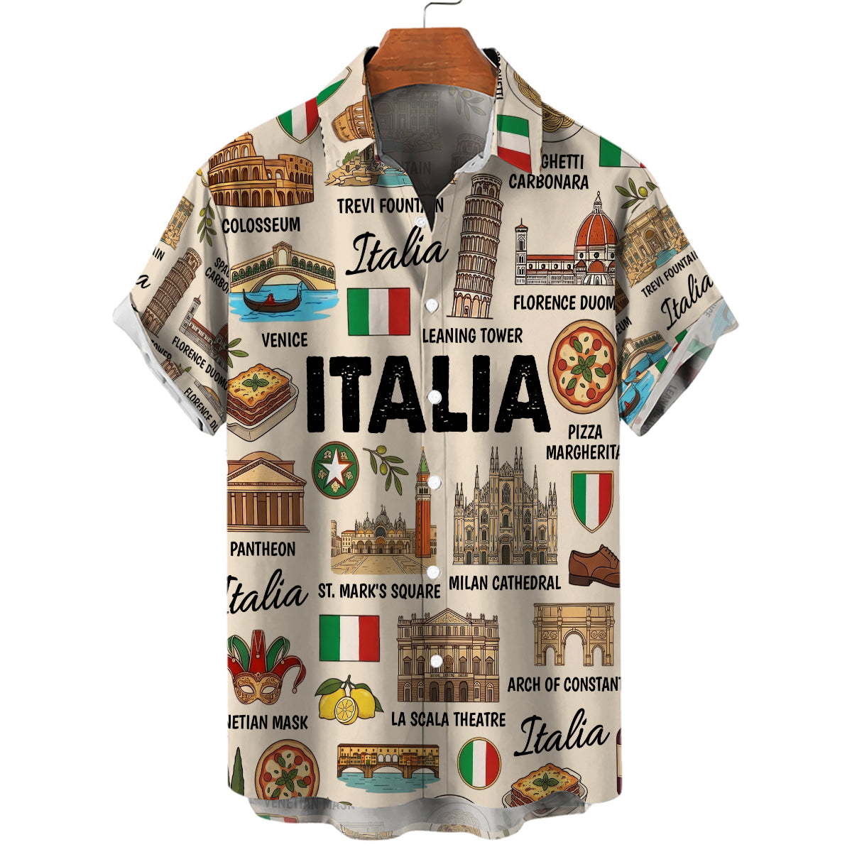 Italia Hawaiian Shirt With Italia Symbols, Flag