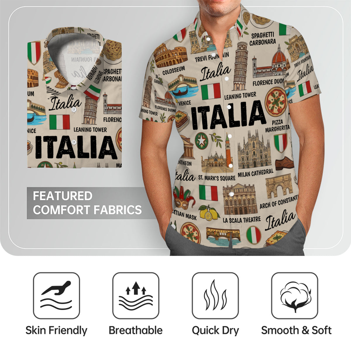 Italia Hawaiian Shirt With Italia Symbols, Flag