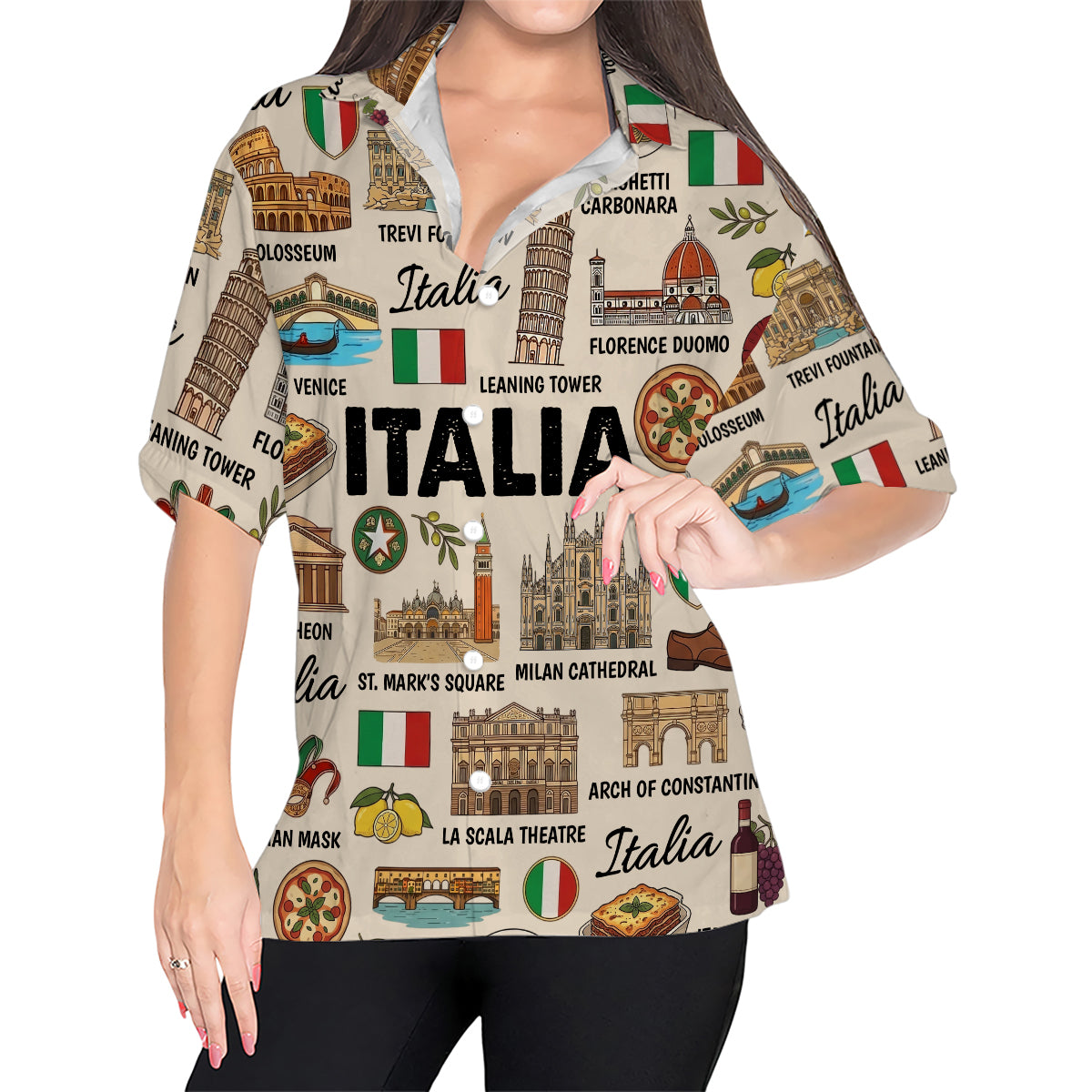 Italia Hawaiian Shirt With Italia Symbols, Flag