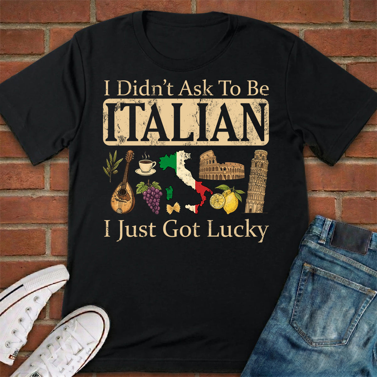 Italian I just Got Lucky T-shirt And Symbols