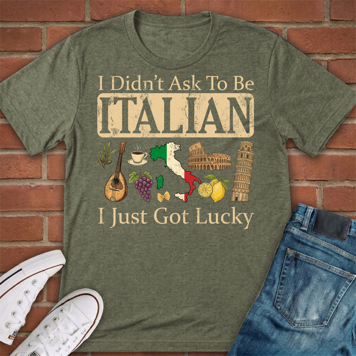 Italian I just Got Lucky T-shirt And Symbols