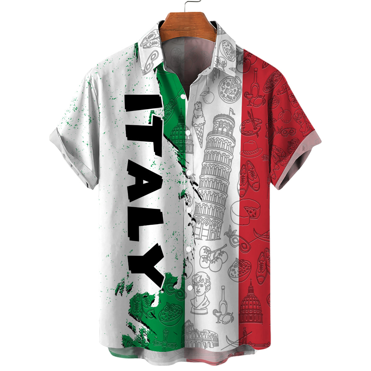 Italy Hawaiian Shirt With A Half Flag And Symbols