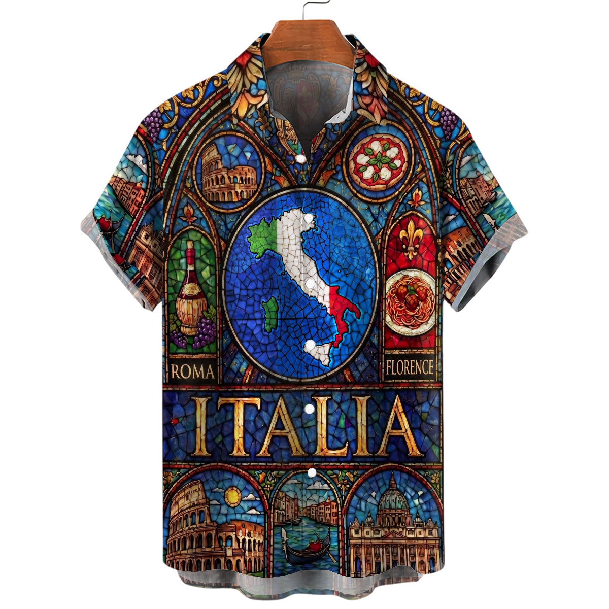 Italia Hawaiian Shirt With Stained Glass Art For Vacation