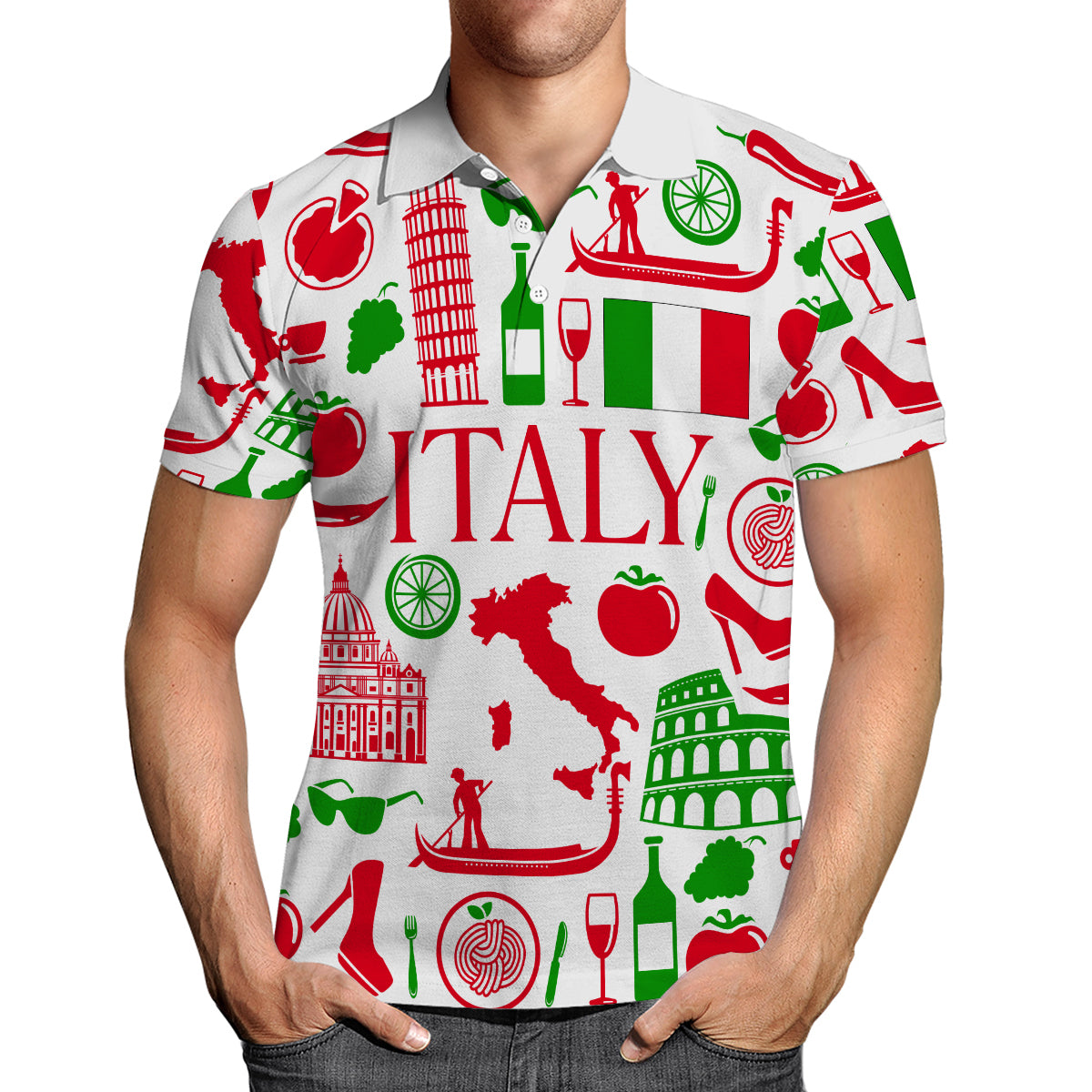 Italy With Colorful Symbols Polo Shirt