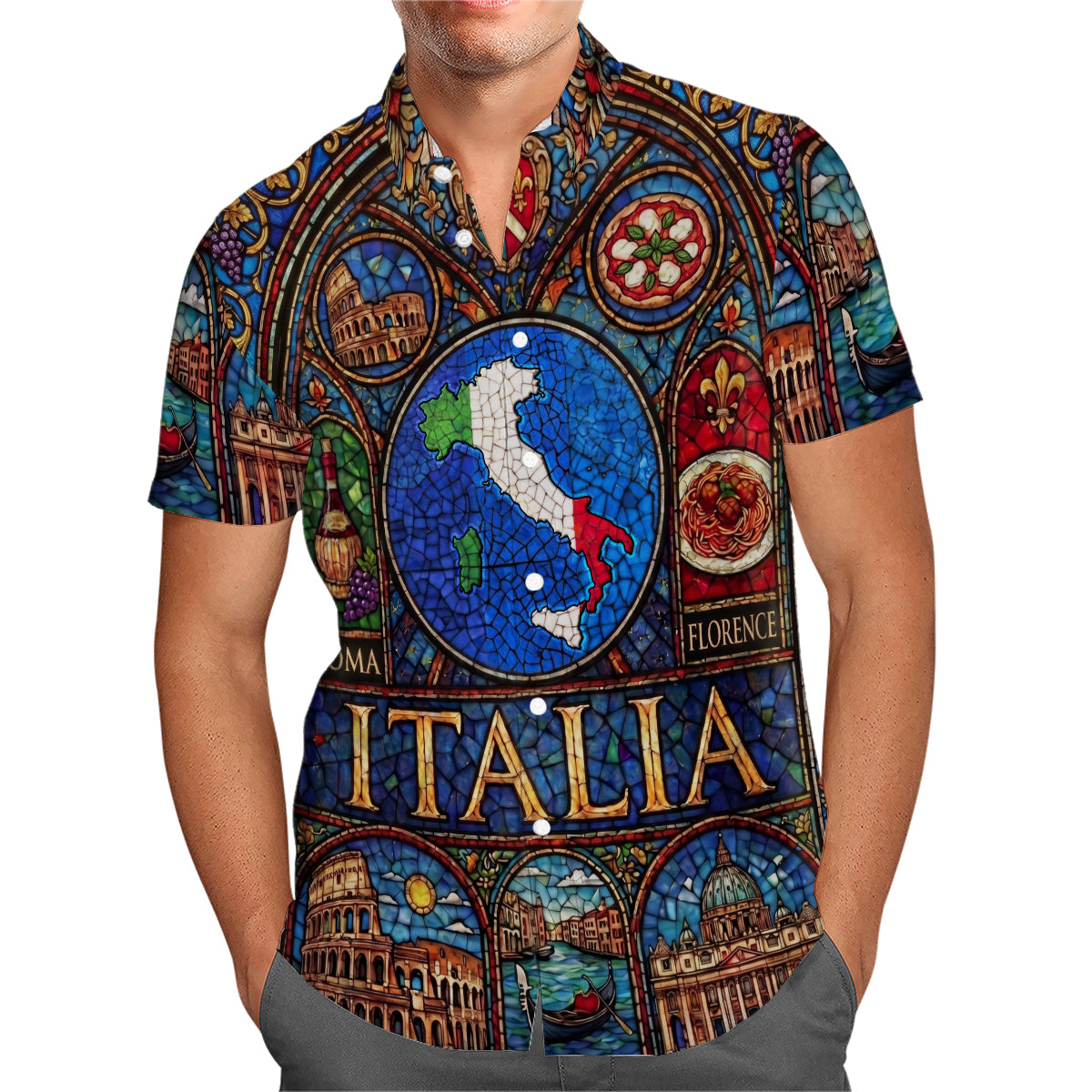 Italia Hawaiian Shirt With Stained Glass Art For Vacation