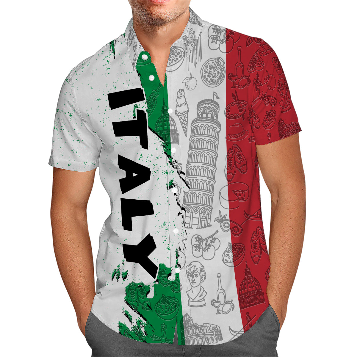 Italy Hawaiian Shirt With A Half Flag And Symbols