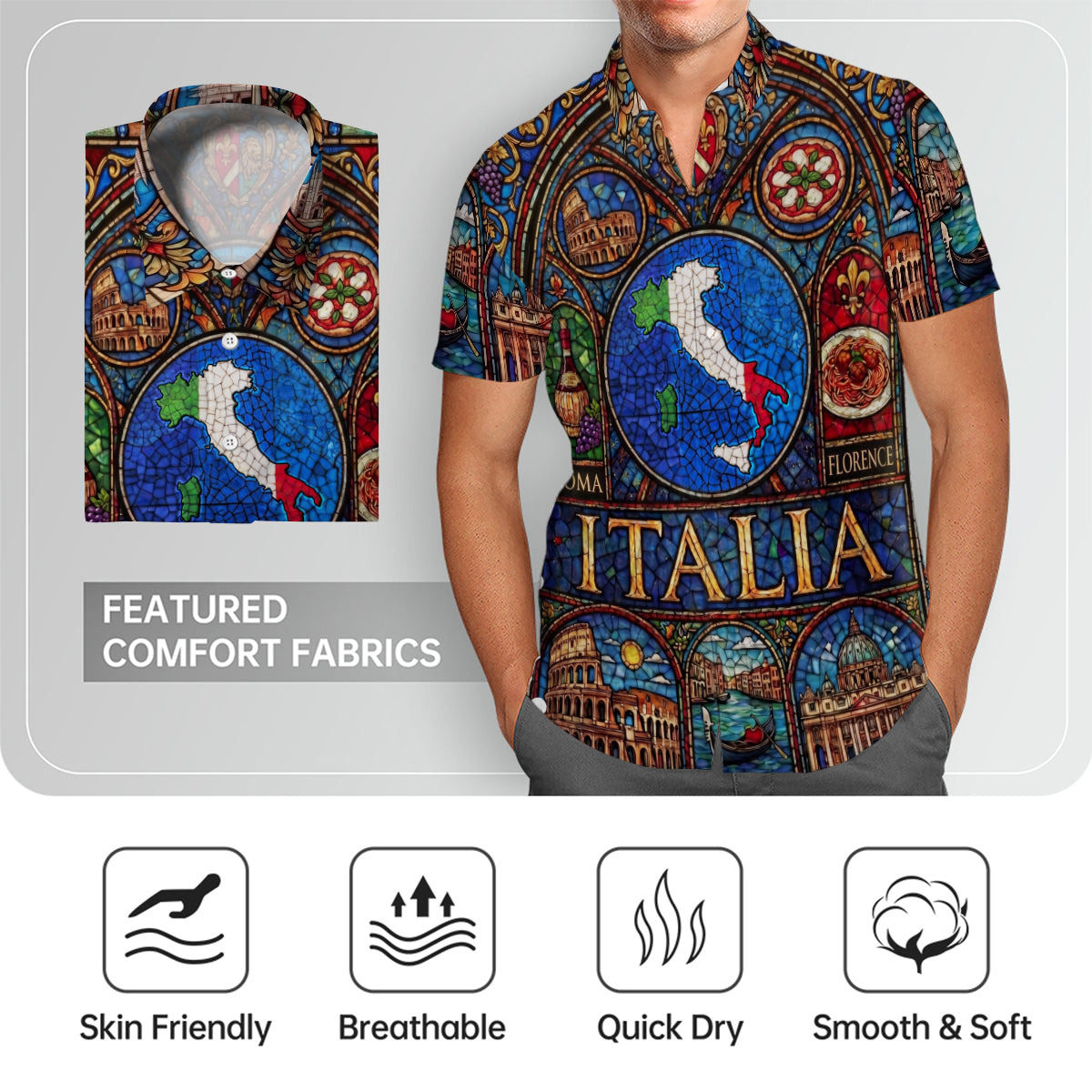 Italia Hawaiian Shirt With Stained Glass Art For Vacation