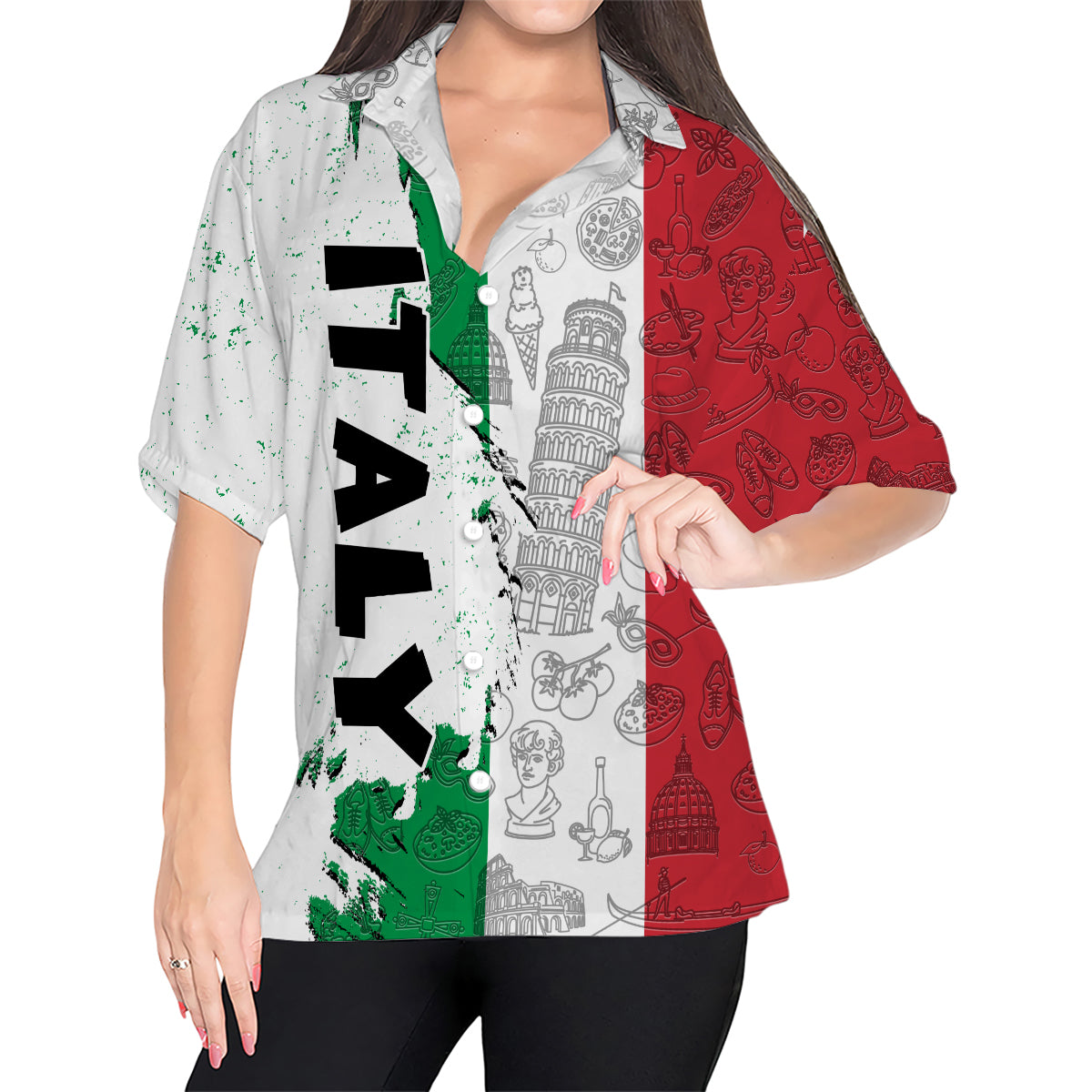Italy Hawaiian Shirt With A Half Flag And Symbols