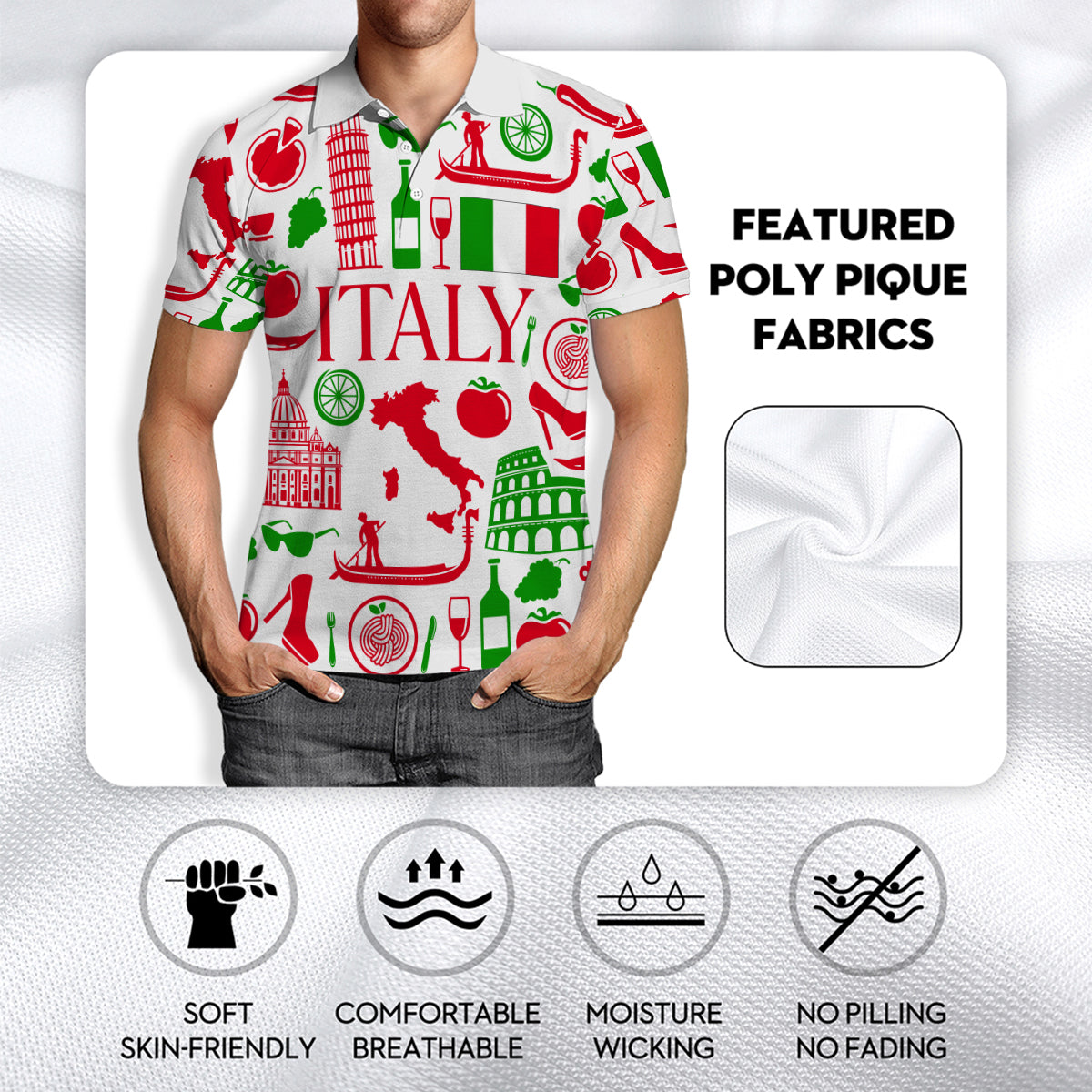 Italy With Colorful Symbols Polo Shirt