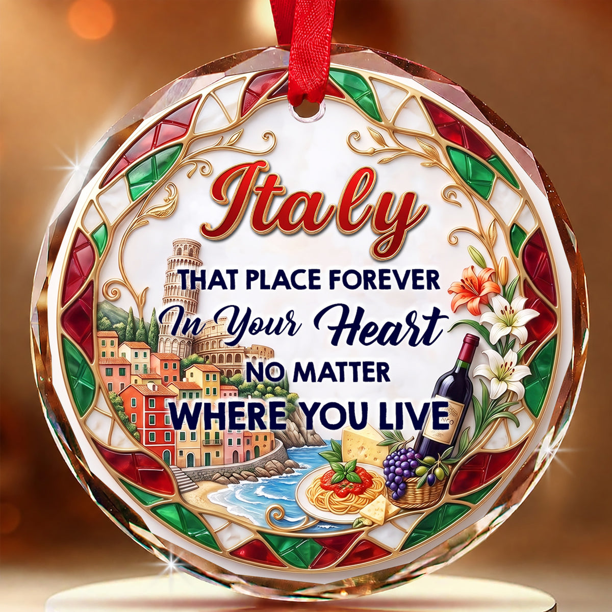 Italy That Place Forever In Your Heart 2D Print Circle Glass Ornament