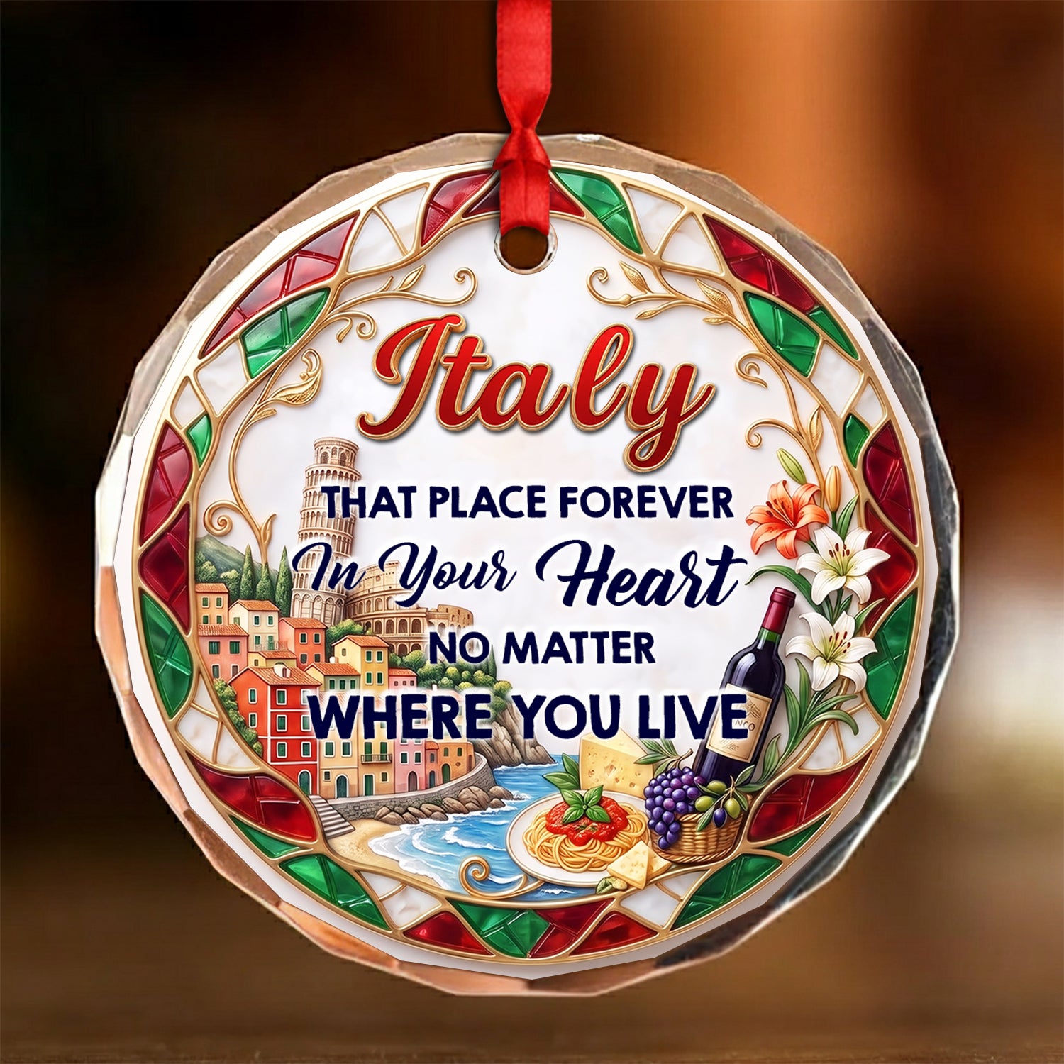 Italy That Place Forever In Your Heart 2D Print Circle Glass Ornament