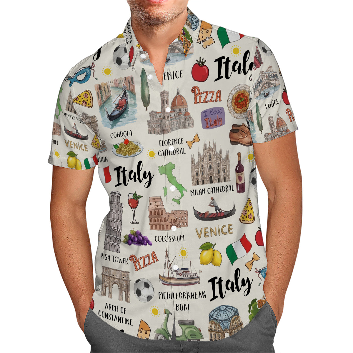 Italian Style Hawaiian Shirt With National Symbols