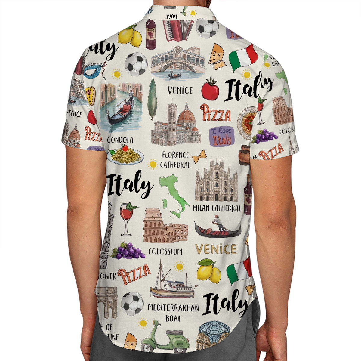 Italian Style Hawaiian Shirt With National Symbols