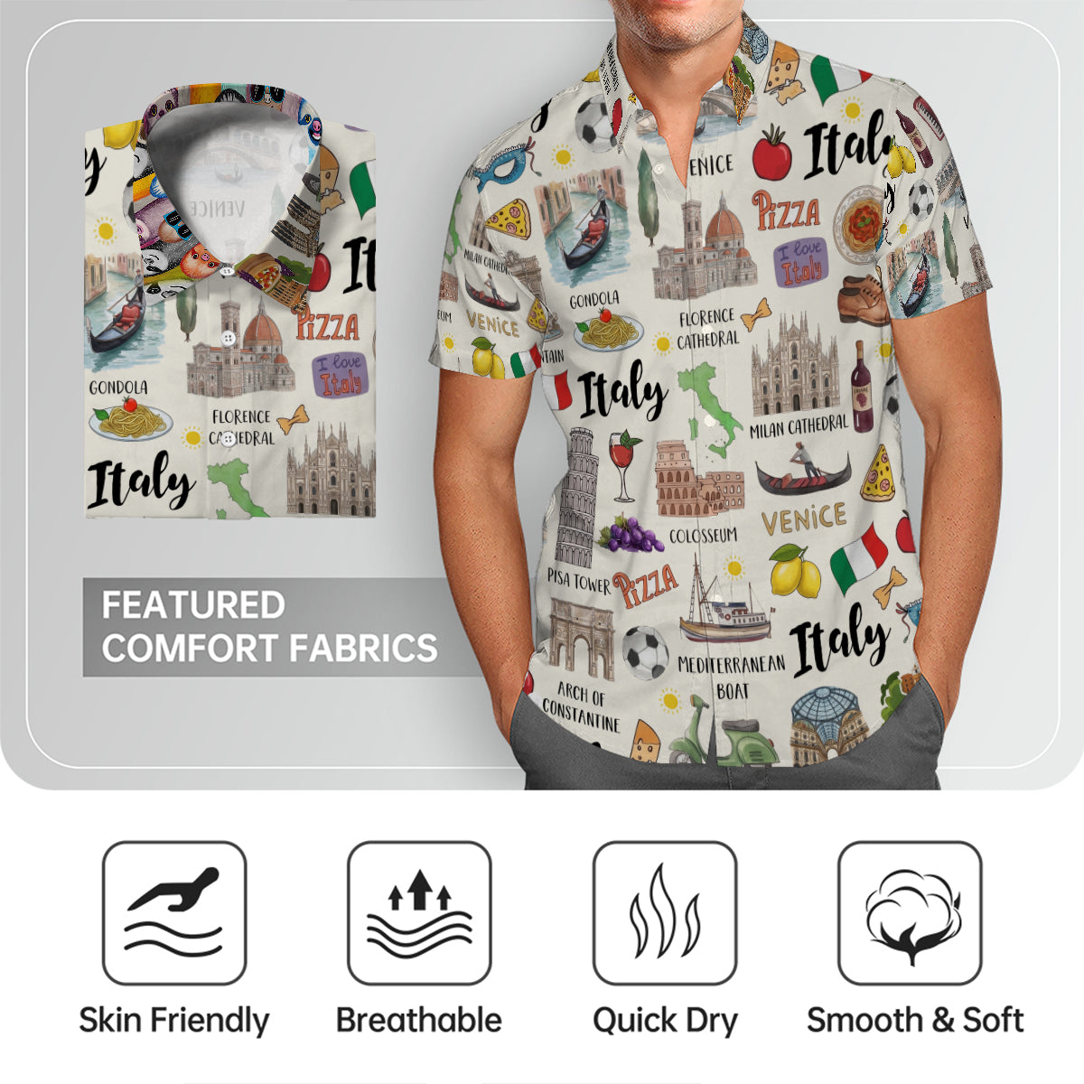 Italian Style Hawaiian Shirt With National Symbols