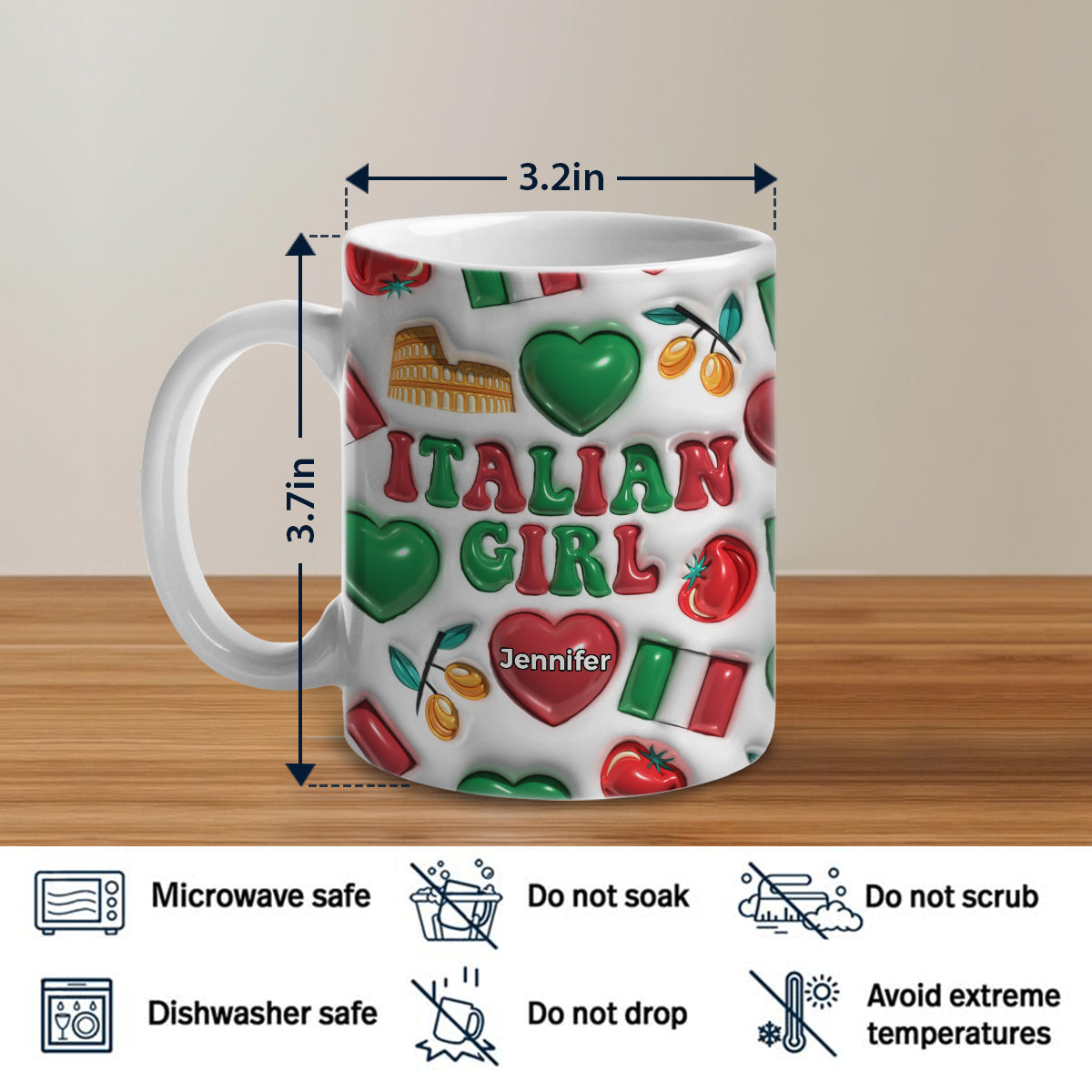 Italy Italian Girl Coffee Mug Cup With Custom Your Name