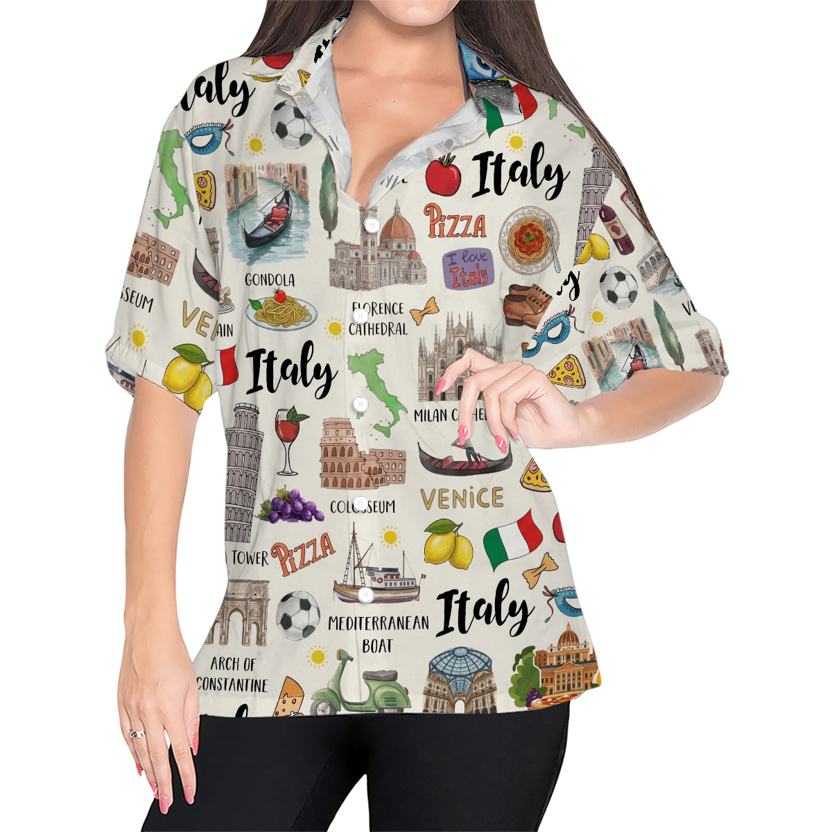 Italian Style Hawaiian Shirt With National Symbols