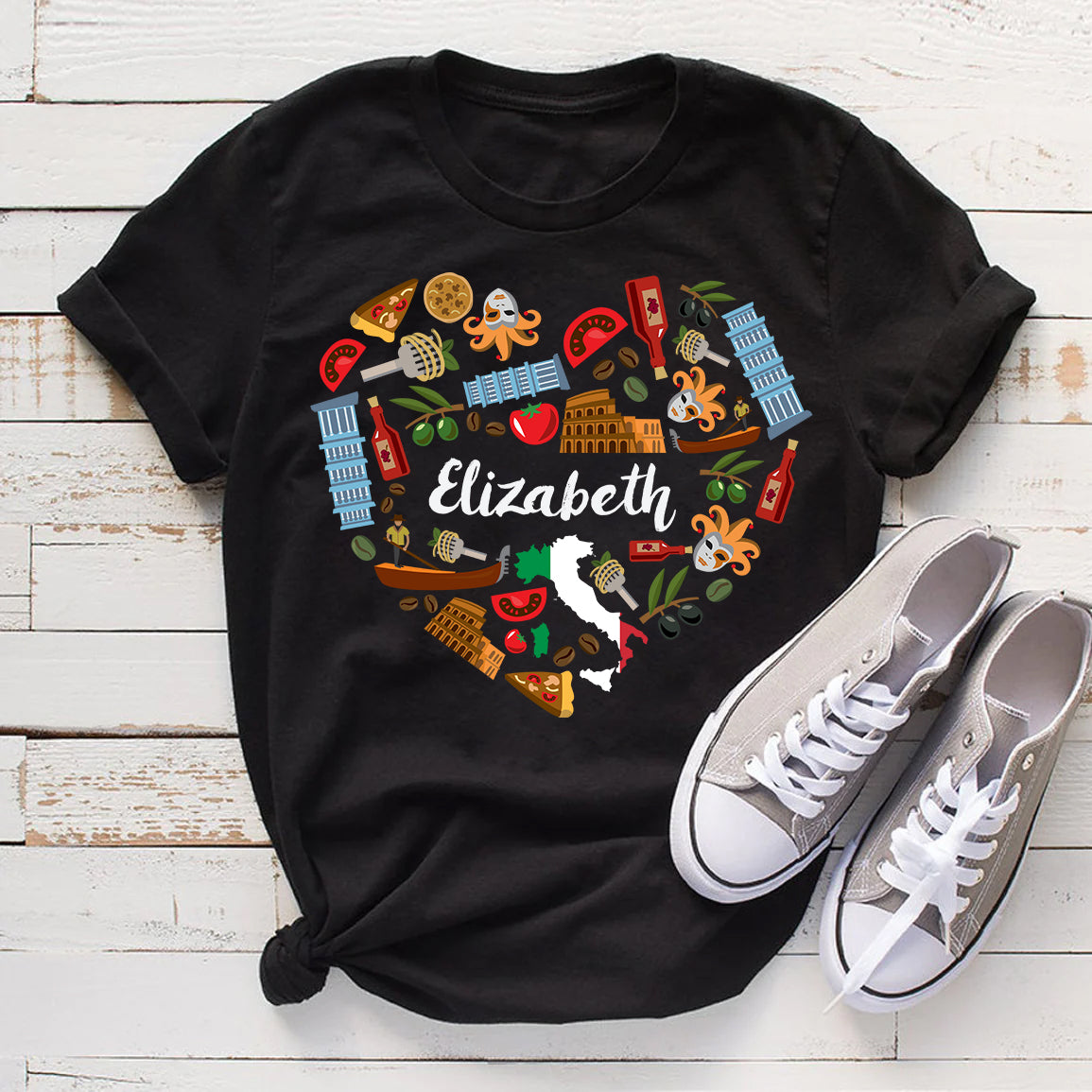 Custom Italy Heart T-shirt With Your Name