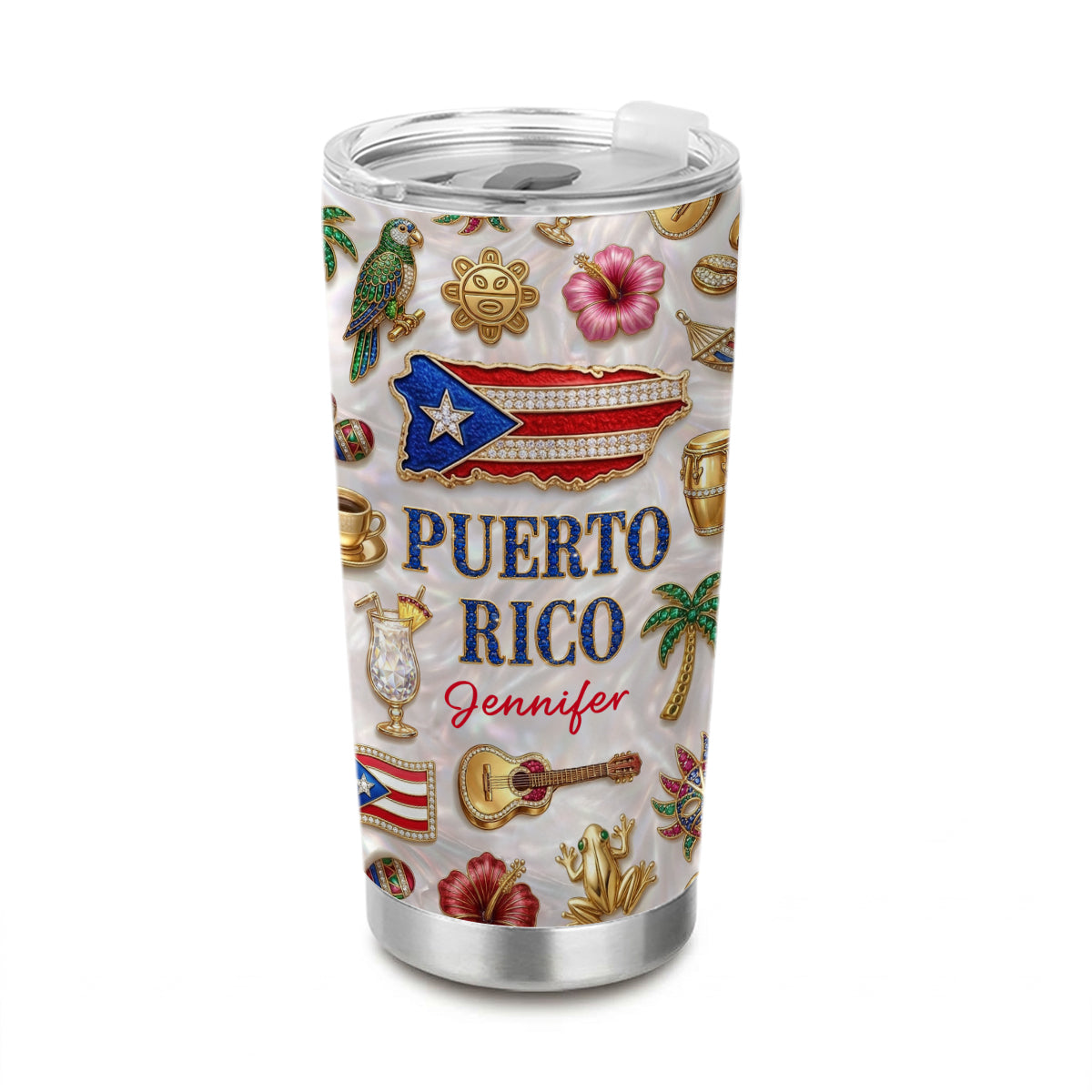 Custom Puerto Rico Tumbler With Puerto Rico Glitter Effect