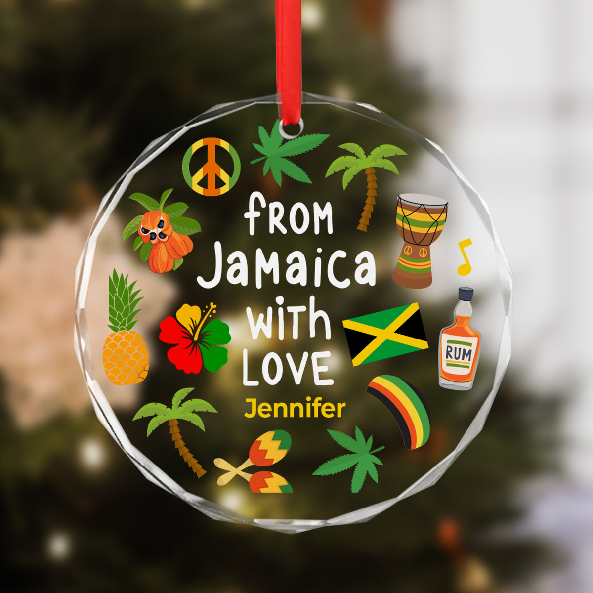 Custom From Jamaica With Love Glass Ornament