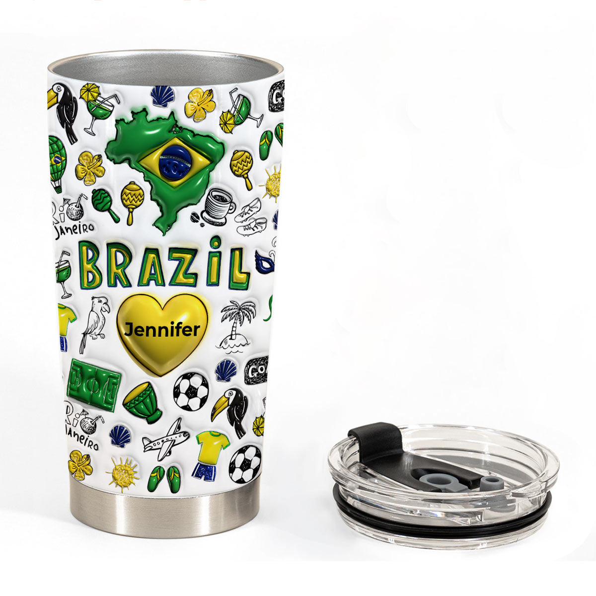 Custom Brazil Symbols Tumbler With Name On Heart 