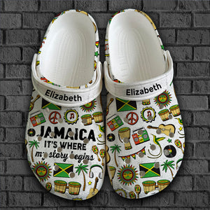 Custom Jamaica Clogs Shoes, Jamaica It's Where My Story Begins