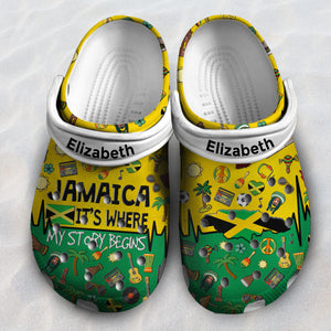 Jamaica It's Where My Story Begins Custom Clogs Shoes