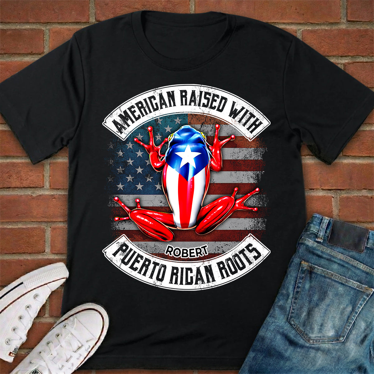 Custom American Raised With Puerto Rican Roots T-shirt With Name