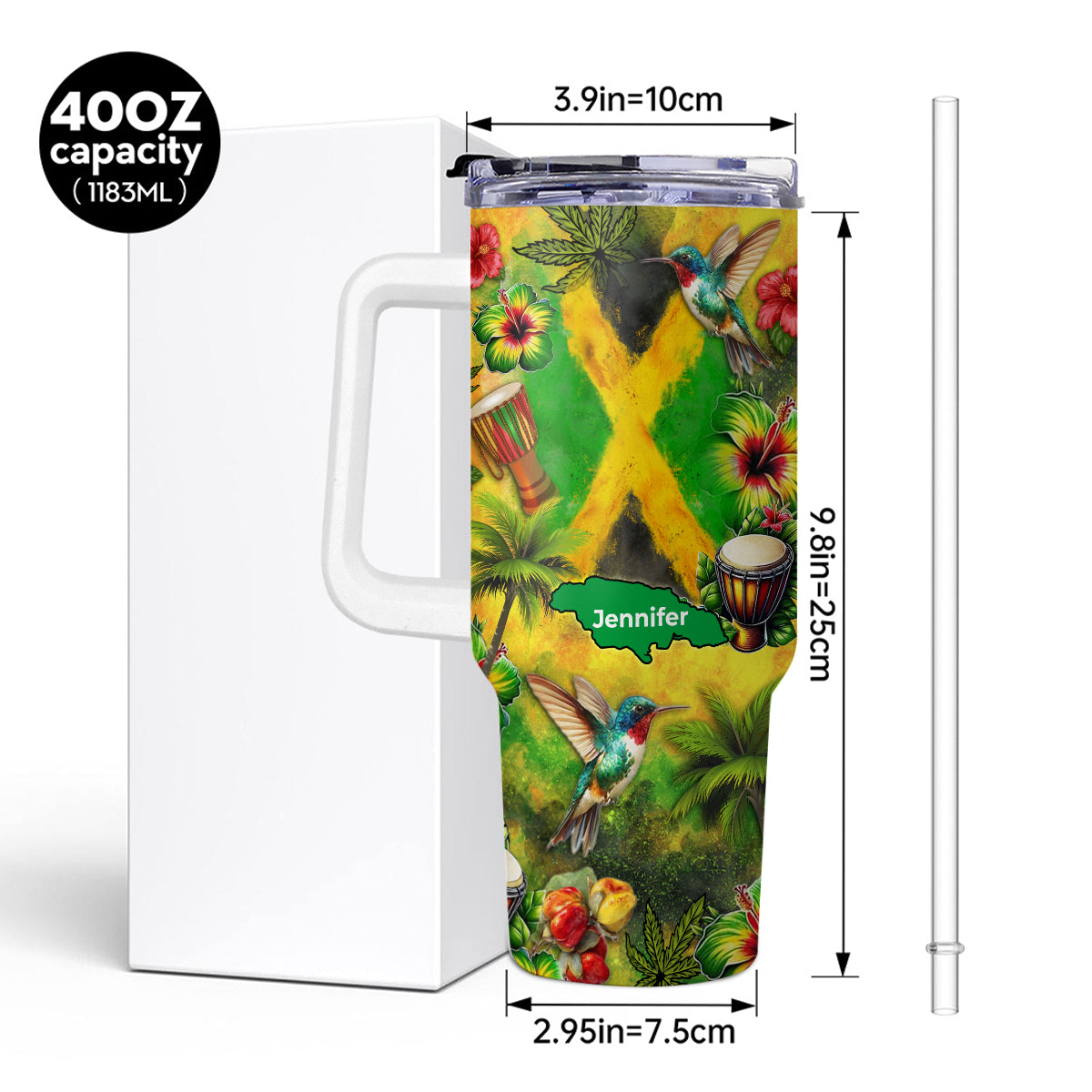 Custom Jamaica Tumbler 40oz With Water Color Background, Symbols