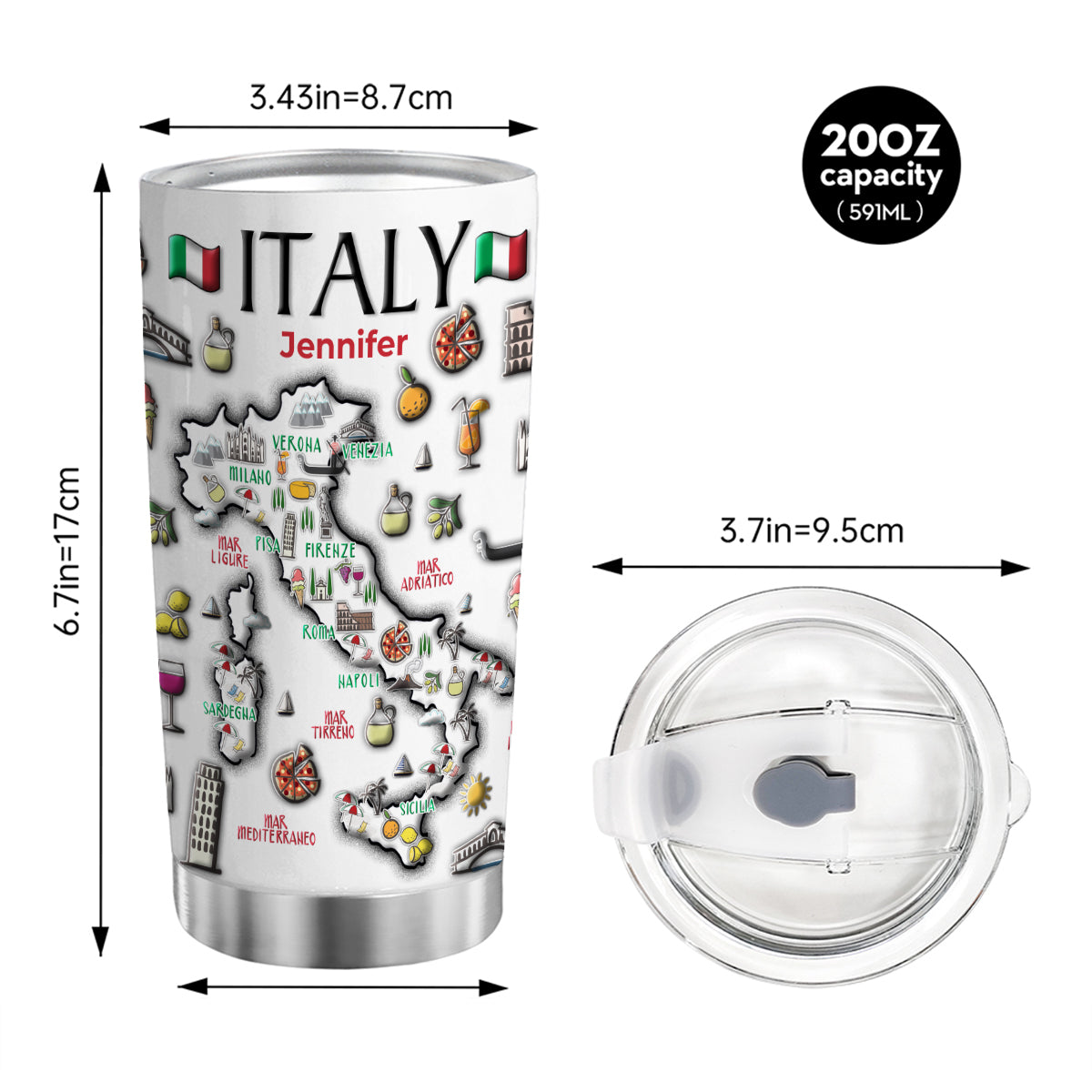 Custom Italy Map Tumbler With Your Name