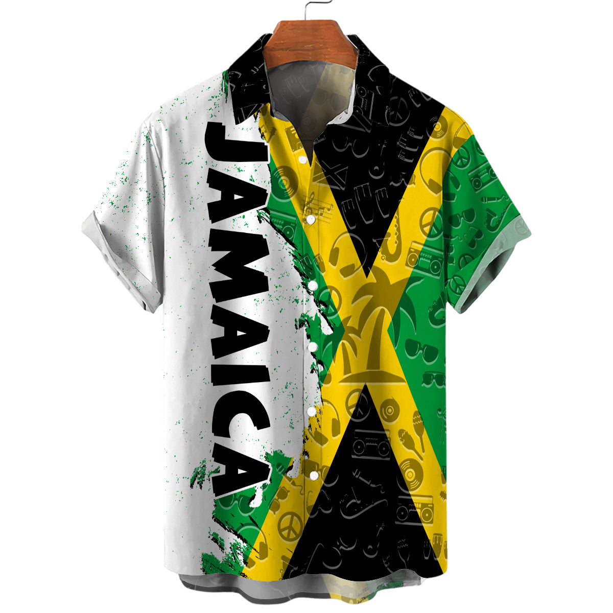 Jamaica Hawaiian Shirt With A Half Flag And Symbols