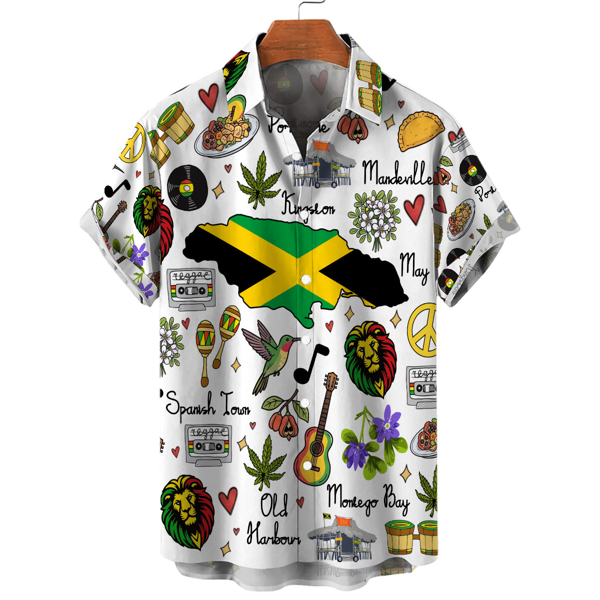Jamaica Hawaiian Shirt with Cultural Doodle Icons